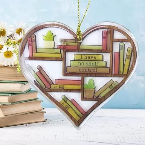 Just A Girl Who Loves Book Ornaments, Book Ornament Heart Shaped Shelf, Hanging Bookshelf Heart Ornaments, Book Lovers Gifts, Miniature Bookshelf Decor, Girly Bookish Gift for Women (Pink Bookshelf)