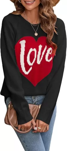 Karwuiio Heart Sweater for Women Crewneck Long Sleeve Pullover Sweaters Cute Heart Knitted Sweater