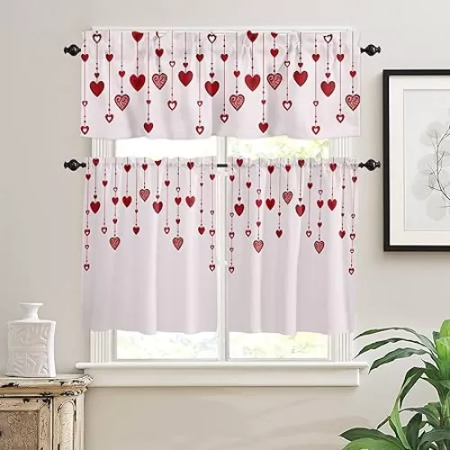 Kitchen Window Valance and Tier Curtains 3 Pieces Set Valentine
