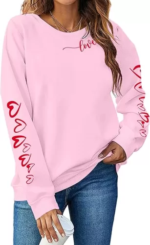 LAZYCHILD Love Heart Sweatshirt for Women Cute Hearts Graphic Pullover Long Sleeve Valentine Shirts Tops