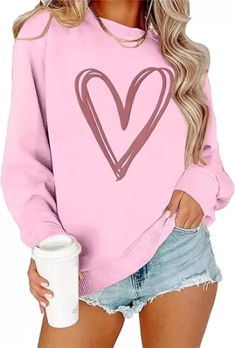 LAZYCHILD Women Valentines Sweatshirt: Cute Heart Graphic Shirts Valentine Pullover Long Sleeve Tops