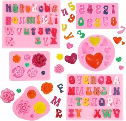 Letter Silicone Mold Alphabet Number Molds Rose Heart Shape Cake Mould for Gummy Baking Candy Making Chocolate Molds Sugar for DIY Crafts Candy Desserts Cupcake Decoration