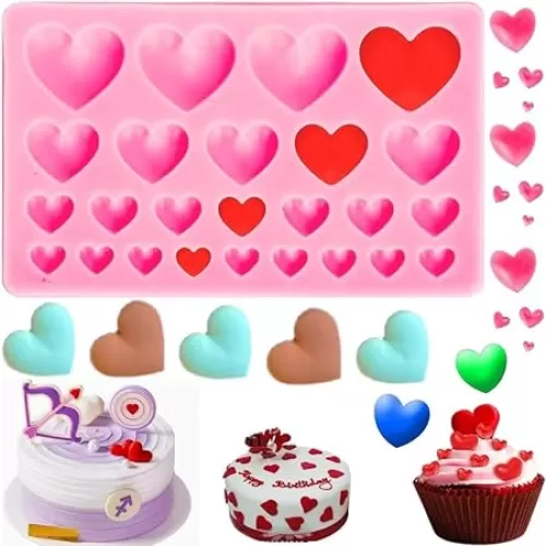 Love Heart Silicone Fondant Mold Chocolate Candy Mold for Valentine's Day Mothers' Day Cake Decoration Cupcake Topper Sugarcraft