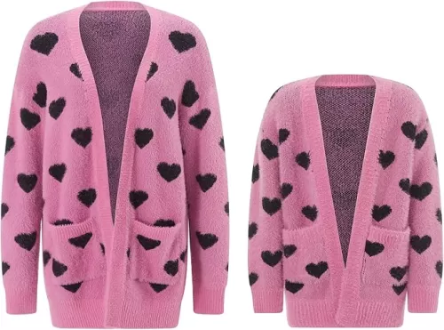 Luckinbaby Mommy and Me Valentines Outfits Heart Sweater Love Graphic Tops Family Matching Girls Long Sleeve Pullover