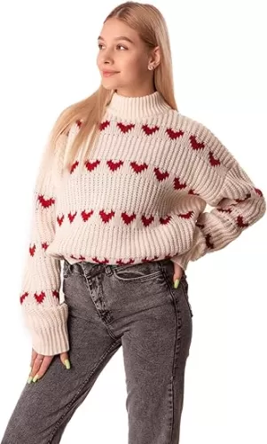Madore Valentines Heart Sweater for Women - Oversized Thick and Cozy 2024 Luxury Outfit Plus Valentine Clothing