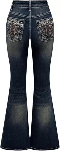 MakeMeChic Women's Bell Bottom Jeans Flare Jeans Embroidered Y2K High Waist Pants