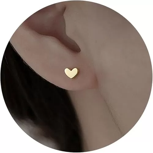 Mini Heart Stud Earrings, Hypoallergenic Tiny Small Cartilage Tragus Stud Earrings for Women Silver/Gold