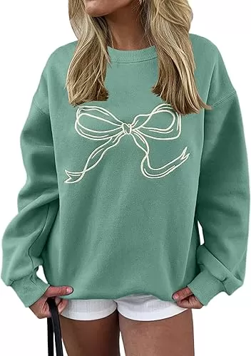 MISSACTIVER Women Bow Graphic Sweatshirts Oversized Pullover Sweatshirts Crewneck Pullover Tops 2024 Fall Fashion Clothes