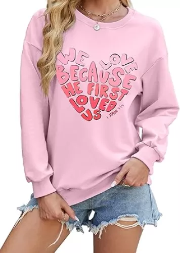 MYHALF Valentine Shirts for Women Valentines Gifts for Her Cute Cupid Shirt Long Sleeve Red Pullover Tops