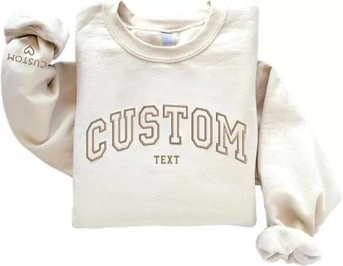 NAZENTI Custom Sweatshirt, Customize Embroidered Unisex Sweatshirt, Personalized Crewneck Sweatshirt For Women, Text On Sleeve, Add Your Own Text, Gifts For Mothers Day Valentines Day