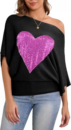 PESION Womens Sequin Dolman Sweaters Short Sleeves Batwing Knitted Pullovers Tops Sweatershirts Blouses