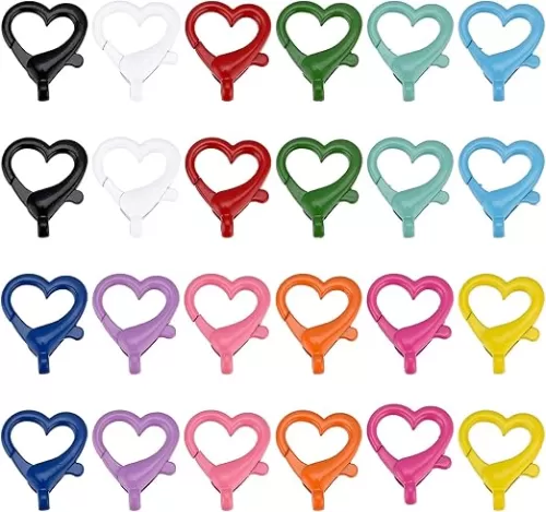 PH Pandahall 24pcs Heart Shape Lobster Claw Clasps 12 Colors Swivel Snap Clip Colorful Heart Trigger Spring Buckle with Swivel Clasps D Ring Keychain for DIY Keychains Bag Craft Making, 1 x 0.8”