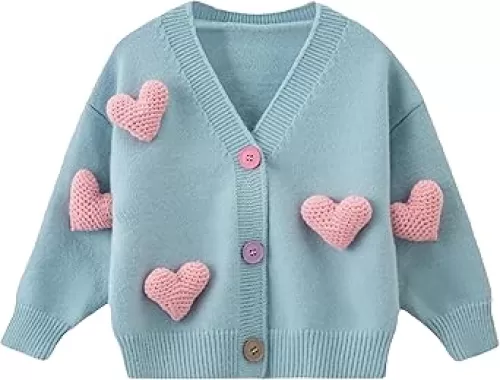 Riclena Girls Cardigan Sweater V-Neck Long Sleeve Cute Front Button Knit Sweetheart Sweaters
