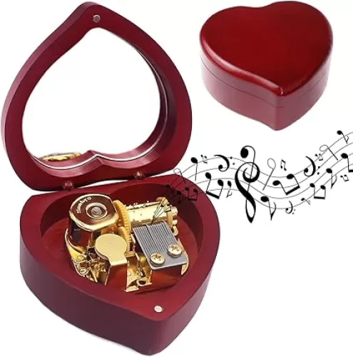 ROSIKING Heart Shaped Music Box Wooden Classical Musical Boxes Christmas Birthday Valentine's Day Gifts for Lover Boyfriend Girlfriend Husband Wife Plays Howl's Moving Castle-Merry Go Round of Life