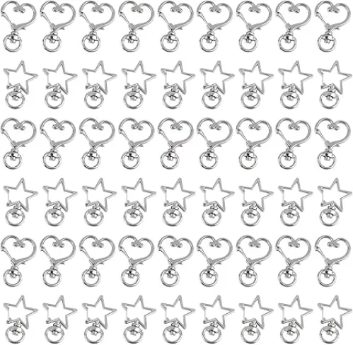 RP Remarkable Power, 100 Pack Silver Metal Star Heart Shape Claw Swivel Lobster Clasp Alloy Snap Hook Keychain Clip for Jewelry Making Bag Accessories DIY Craft