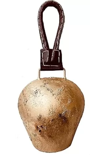Rustic Decorative Bell 5" Large Harmony Bell Vintage Handmade Giant Swiss Cowbell Christmas Wreath Ornament Huge Country Style Door Wall Hanging Bells Shabby Chic (#1 Rustic Bell 5" Leather Strap)