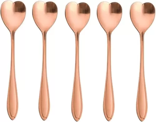 Set of 10 Heart-Shaped Rose Gold Stainless Steel Spoons for Coffee, Desserts, and Tea - Ideal for Sugar, Stirring, Ice Cream, and Cake 5inch