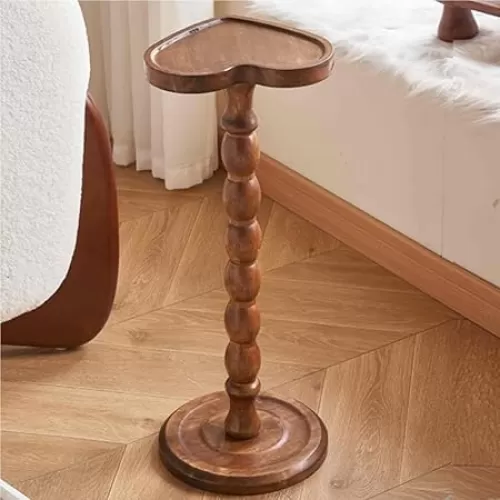 Side Table for Narrow Spaces, Heart Shaped Solid Wood End Table, Stylish Sofa Table, Versatile Small Side Table for Bedroom and Living Room(Brown)