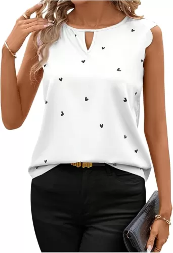 SOLY HUX Women's Casual Blouses Dressy Cute Heart Print Sleeveless Tunic Shirts Summer Tank Tops