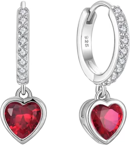 Starchenie Heart Dangle Drop Earrings for Women 925 Sterling Silver Hoop Huigge Earrings Birthstones Jewelry Gift