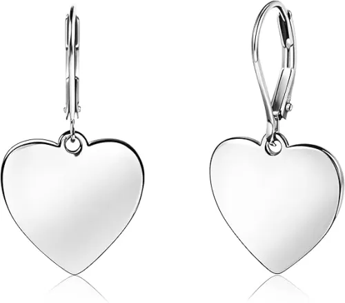 Sterling Silver Heart Earrings for Women 14K Gold Plated Love Heart Dangle Earrings Drop Hypoallergenic Leverback Huggie Hoop Earrings for Women Trendy