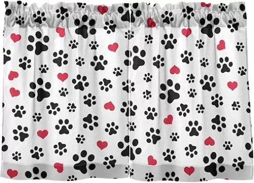 susiyo Dog Cat Paw Heart Love Puppy Foot Print Cafe Curtains Kitchen Tier Curtains 27x36 inch Rod Pocket Small Curtains 2 Panels