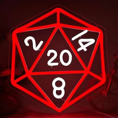 Symone DND Dice Neon Sign, Dungeons and Dragons Dice Game Neon Light USB Powered LED Dimmable, for Dice Themed Room Tabletop Gaming Night Decor Dice Shaped Lighting for Game Rooms(13 * 11.6in)