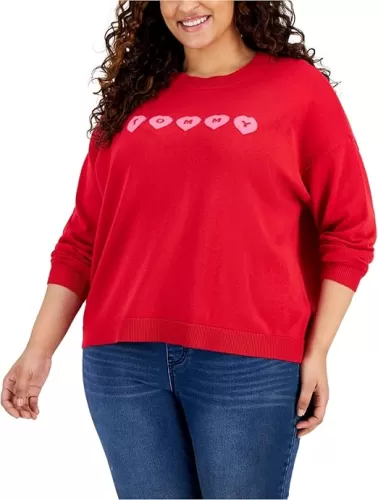 Tommy Hilfiger Womens Crewneck Heart Logo Knit Sweater