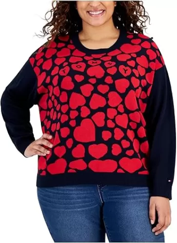 Tommy Hilfiger Womens Heart Logo Knit Pullover Sweater