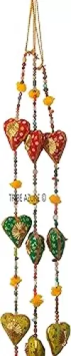 Tribe Azure Fair Trade Elephant Boho Wall Decor Bell Hanging, Door Wall Living Room Bedroom Art Decorative Colorful Animal Bohemian Hippie Gypsy Chime Ethnic (Heart of Hearts)