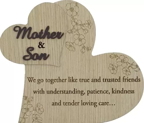UNIDECO Wooden Heart Décor Wall - 7.0 Inch Mother and Son Gift for Mom - Wood Heart Shaped Decoration from Home - Hanging Art Living Room Accent Shelve - Mommy Birthday Present Ideas Mom Love
