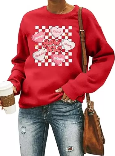 UNIQUEONE Valentines Sweatshirts for Women Love Sweatshirt Love Heart Graphic Pullover Cute Holiday Crewneck Long Sleeve Tops
