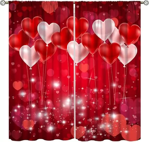Valentine Day Love Blackout Curtains for Bedroom, Pink Red Romantic Love Heart Love Valentine Stars Window Treatments Print for Girls Kitchen Living Room 41x44.5in