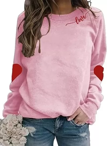 Valentine Sweatshirt for Womens Heart Love Valentines Long Sleeve Shirts Casual Round Neck Pullover Top