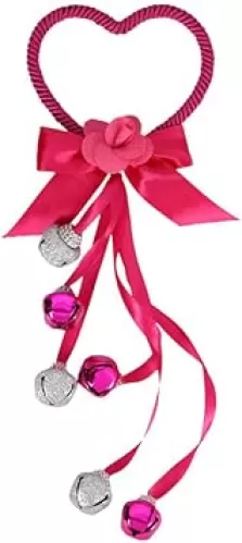 Valentines Day Themed Heart Shaped Doorknob Door Hanger with Jingle Bells (Hot Pink and Silver)
