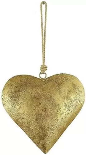Valentines Heart Bells, 3D Metal Gold Heart Shaped Bells, Retro Antique Rustic Hanging Heart Bells Ornaments for Door Home Holiday Party