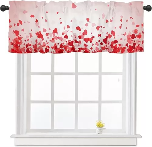 Valentines Heart Kitchen Curtains Valances for Windows Pink Love Hearts Valentine