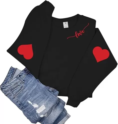 Valentine's Shirt Heart Love Graphic Red Sweatshirts For Women Funny Casual Valentines Long Sleeve Shirts Tops
