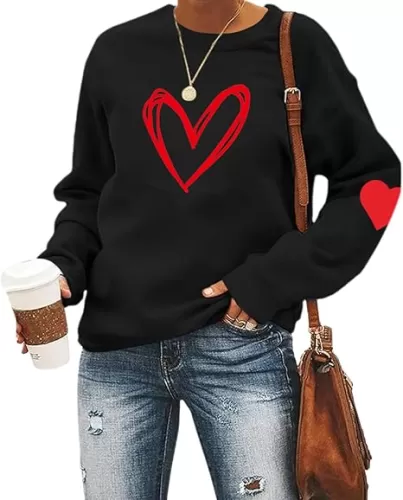 Valentines Sweatshirt Women Red Love Heart Graphic Crewneck Long Sleeve Shirts Valentine