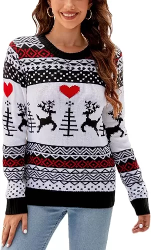 Velius Women Long Sleeve Ugly Pullover Funny Christmas Elk Tree Party Sweater