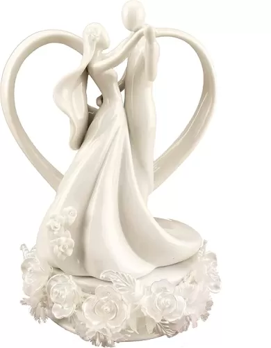 Wedding Collectibles Iridescent Rose Pearl and Heart Wedding Cake Topper