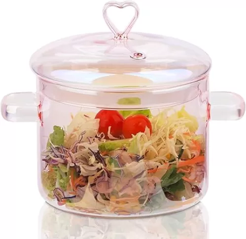 WHJY Clear Pots for Cooking, Pink Cookware, Pink Pot, Heart Pot, Clear Glass Pots for Cooking on Stove – 51oz/1500ml