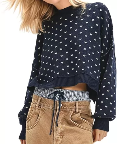 Women Crop Sexy Heart Pullover Knit Sexy Fashion Sweater Long Sleeve Sweatshirt Fall Winter Jumper Top