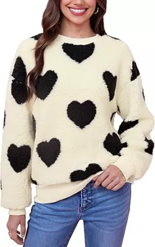 Women Love Heart Sweatshirt Fuzzy Fleece Pullover Tops
