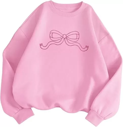 Women's Bow Graphic Sweatshirt Crew Neck Long Sleeve Cute Casual Loose Pullovers