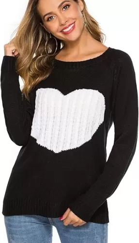 Women's Long Sleeve Crewneck Knitted Patchwork Cute Heart Sweaters
