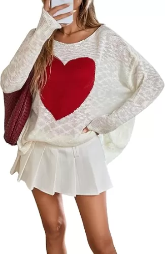 Womens Oversized Cute Valentines Heart Pullover Sweater 2025