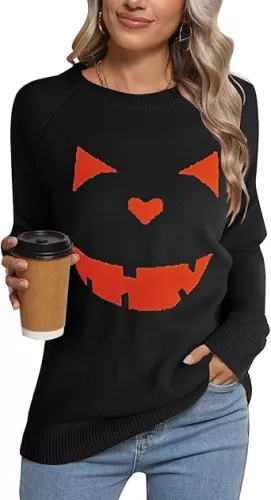 Women's Pullover Sweaters Long Sleeve Front Ribbed Knitted Cute Heart Sweater
