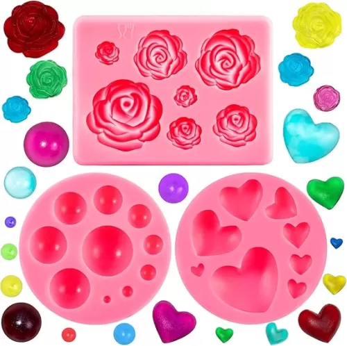 YGAOHF Rose Silicone Mold for Chocolate, 3pcs Pearl Fondant and Heart Shape Mold, Mini Fondant Chocolate Silicone Cake Molds for Baking Mold for Cookie Decoration, Pastry, Cake, Chocolate Making