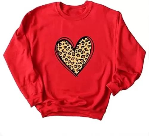 Yimoya Valentine Sweatshirt - Women's Cute Leopard Love Heart Shirt Gift